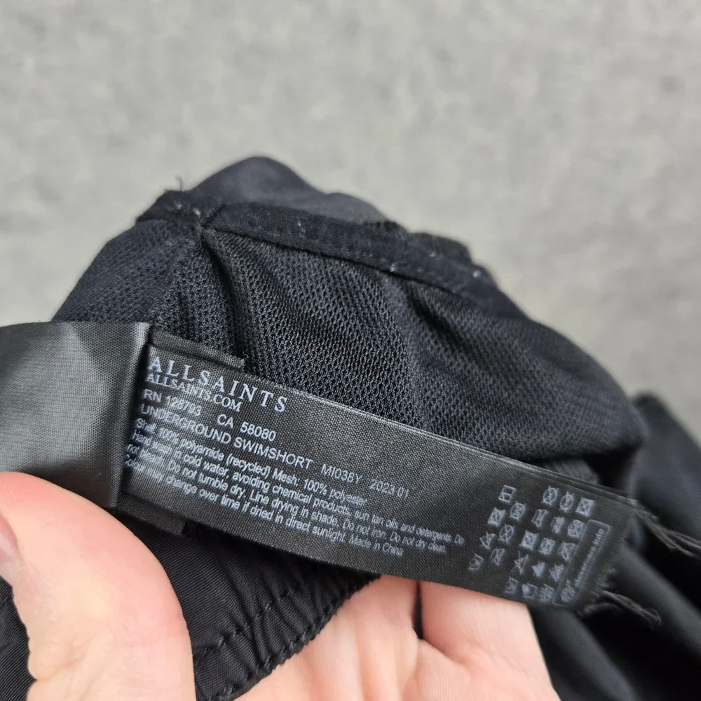 AllSaints Underground Swimshort Mens XL Black Logo Graphic Streetwear Trunks
